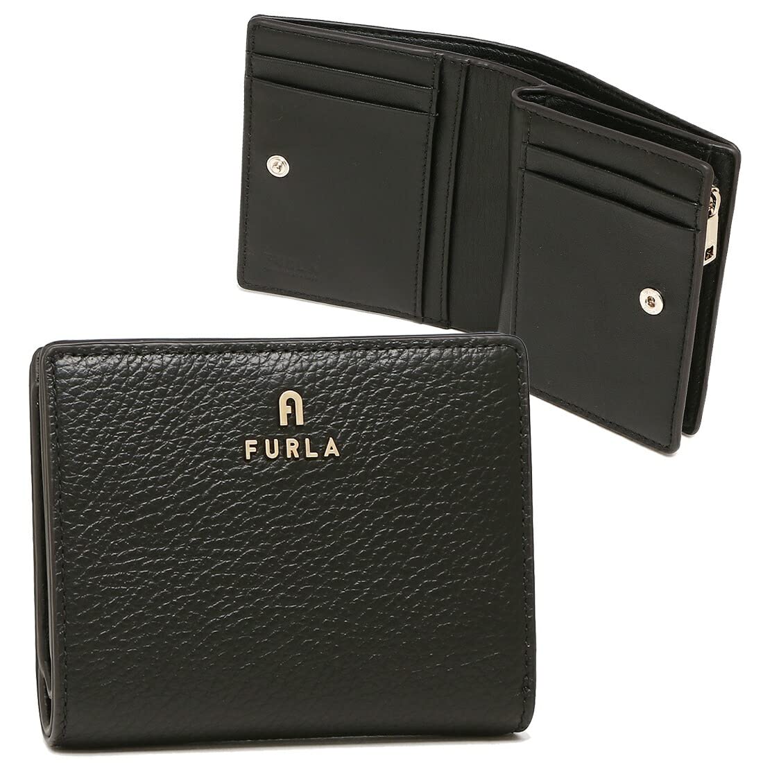 【新品・未使用】FURLA フルラ ブラック 二つ折り財布 カメリア【美品】 FURLA フルラ 二つ折り財布 レディース ブラック カメリア M